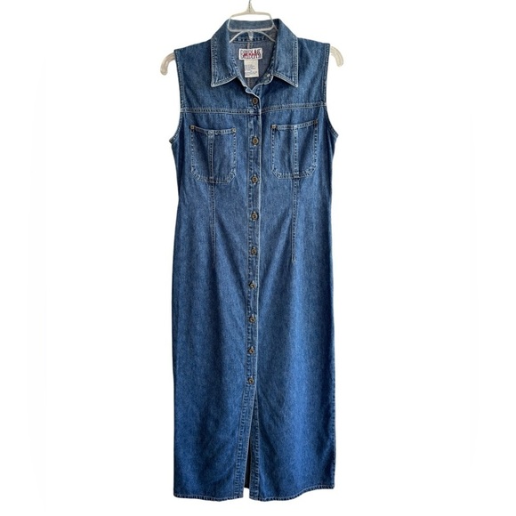 VTG Bill Blass Womens Denim Dress Medium Jumper Sleeveless Maxi Cottagecore 90s - Picture 1 of 16